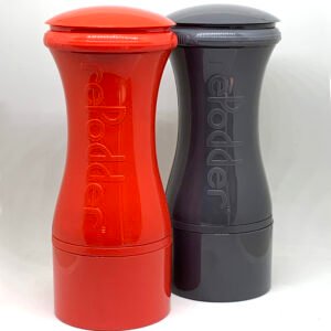 rePodder capsule recycling tool in red and charcoal, designed to empty and crush used Nespresso-compatible coffee pods for easy home recycling.